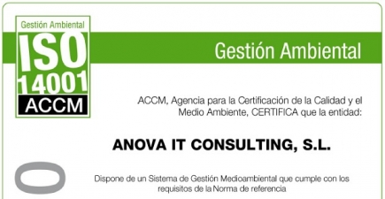 Anova muestra su compromiso con la Sostenibilidad y el Medio Ambiente obteniendo el certificado &quot;UNE EN ISO 14001-2015”